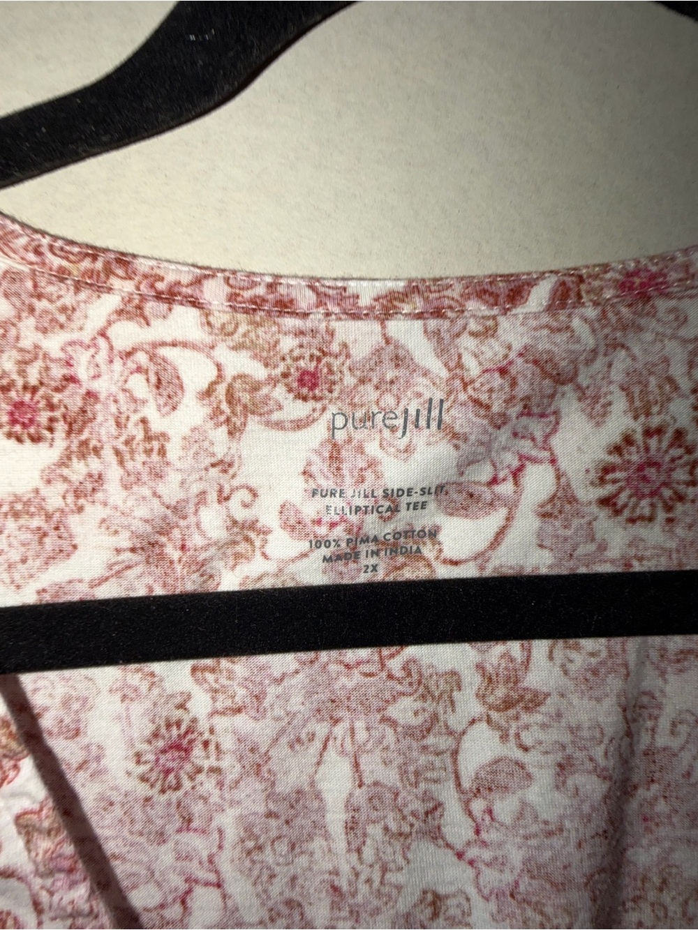 J. Jill Pink and Cream Floral Cotton Tee